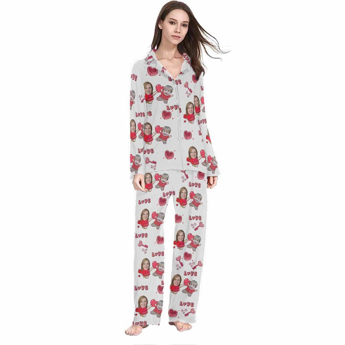 Custom Face Love MOM & BABY Women's Long Pajama Set Mother's Day & Birthday Gift