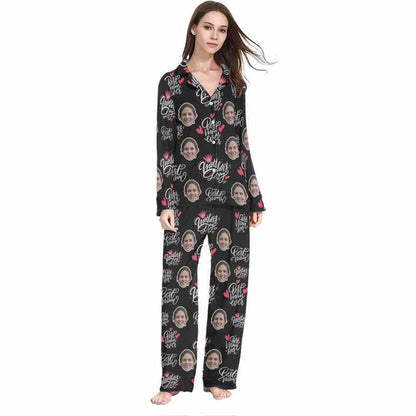 Custom Face Love MOM Women's Long Pajama Set Mother's Day & Birthday Gift