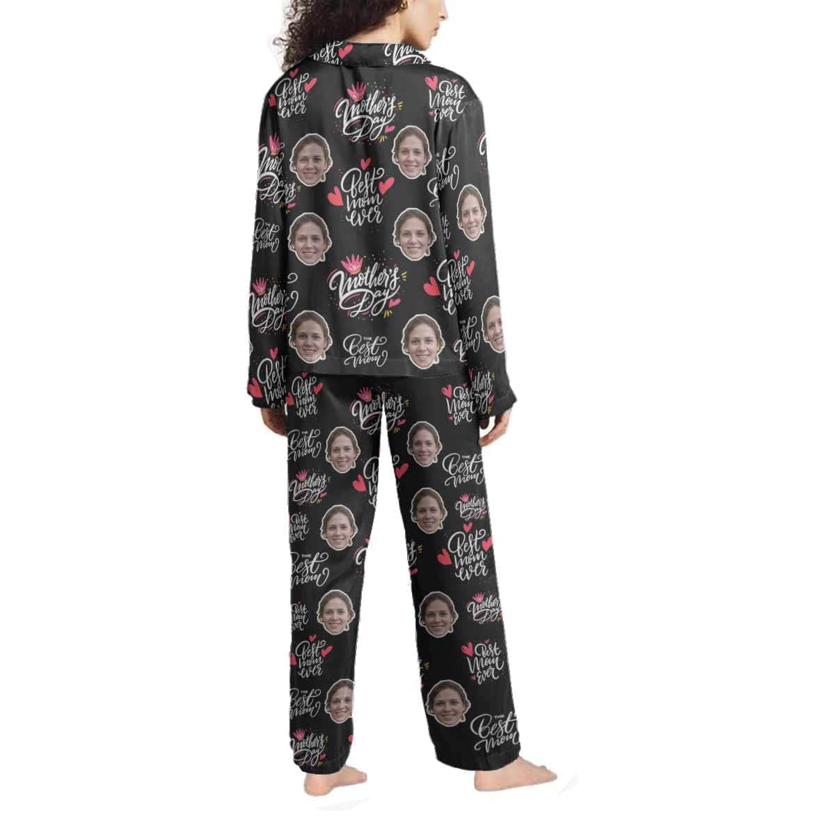 Custom Face Love MOM Women's Long Pajama Set Mother's Day & Birthday Gift