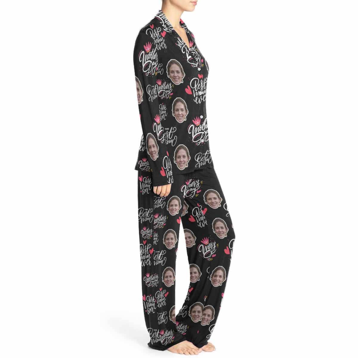 Custom Face Love MOM Women's Long Pajama Set Mother's Day & Birthday Gift