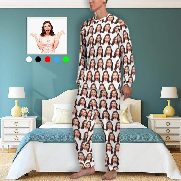Custom Face My Valentine Couple Matching Pajamas Personalized Photo Loungewear Honeymoon Sleepwear Anniversary Gift