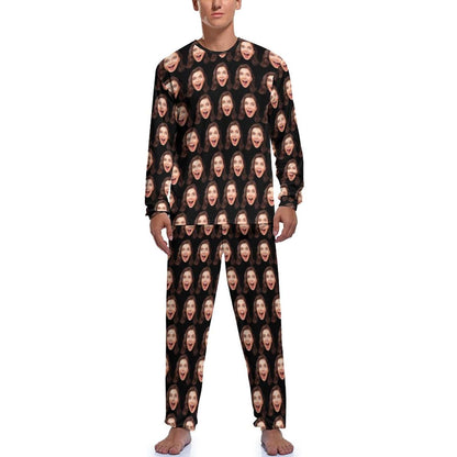 Custom Face My Valentine Couple Matching Pajamas Personalized Photo Loungewear Honeymoon Sleepwear Anniversary Gift