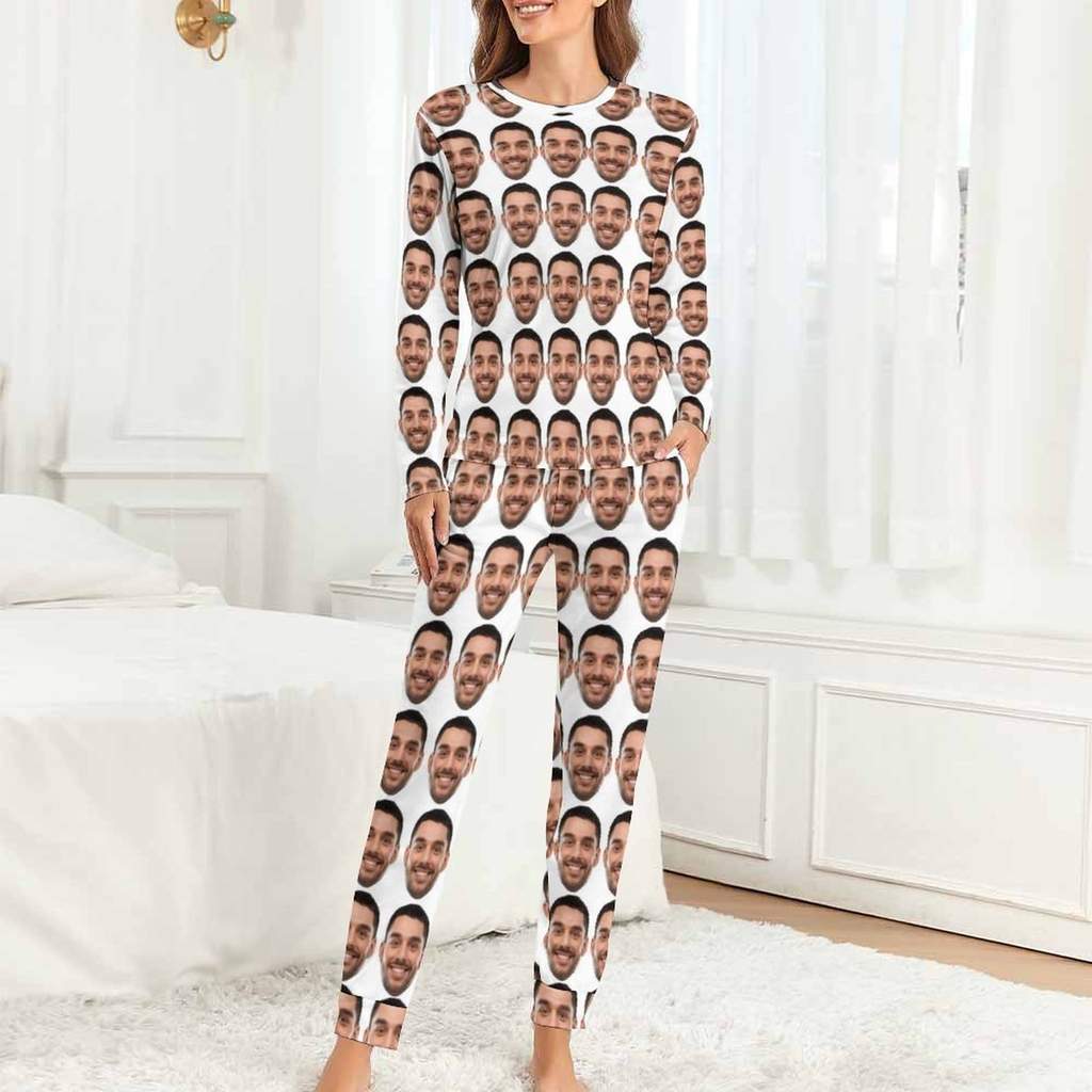 Custom Face My Valentine Couple Matching Pajamas Personalized Photo Loungewear Honeymoon Sleepwear Anniversary Gift