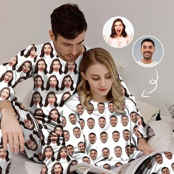 Custom Face My Valentine Couple Matching Pajamas Personalized Photo Loungewear Honeymoon Sleepwear Anniversary Gift