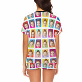Custom Face Pajamas Colorful Lattice Sleepwear For Her Personalized Women's Short Pajama Set