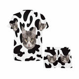 Custom Face Pajamas Cow Kitty Sleepwear Personalized Women's Short Pajama Set Pet Lover Gift