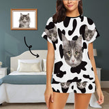 Custom Face Pajamas Cow Kitty Personalized Women's Short Pajama Set