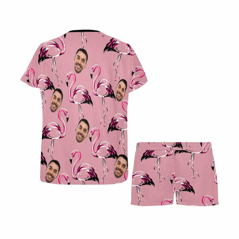 Custom Face Pajamas Flamingo Sleepwear Personalized Women's Short Pajama Set Nightwear Gift