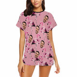 Custom Face Pajamas Flamingo Sleepwear Personalized Women's Short Pajama Set Nightwear Gift