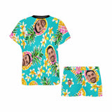 Custom Face Pajamas Green Pineapple Summer Loungewear Personalized Women's Short Pajama Set