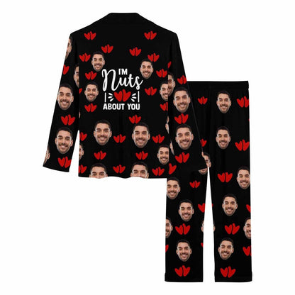 Custom Face Pajamas I'm Nuts About You Sleepwear Personalized Women's Long Pajama Set