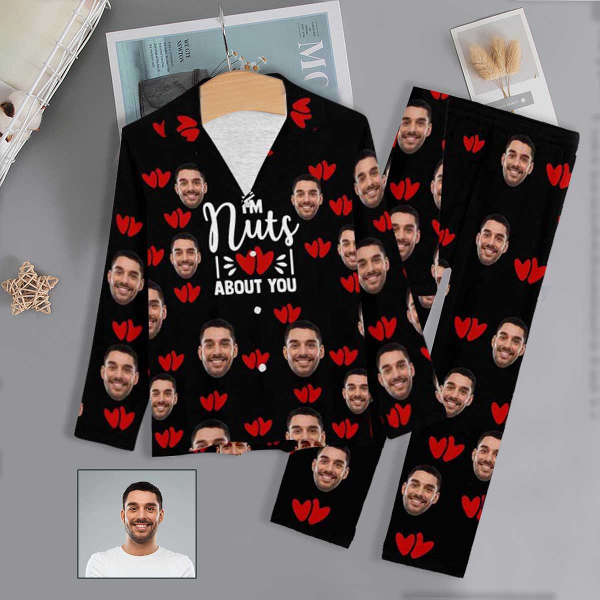 Custom Face Pajamas I'm Nuts About You Sleepwear Personalized Women's Long Pajama Set