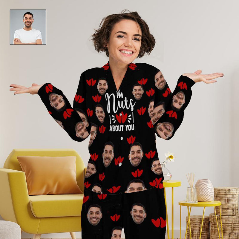 Custom Face I'm Nuts About You Personalized Long Pajama Set For Women
