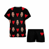 Custom Face Pajamas Love Heart Loungewear Personalized Black Women's Short Pajama Set Valentines Gift