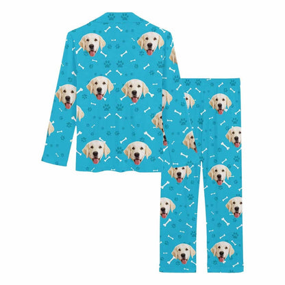 Custom Face Pajamas My Pet Dog Paw and Bone Sleepwear Personalized Women's Long Pajama Set