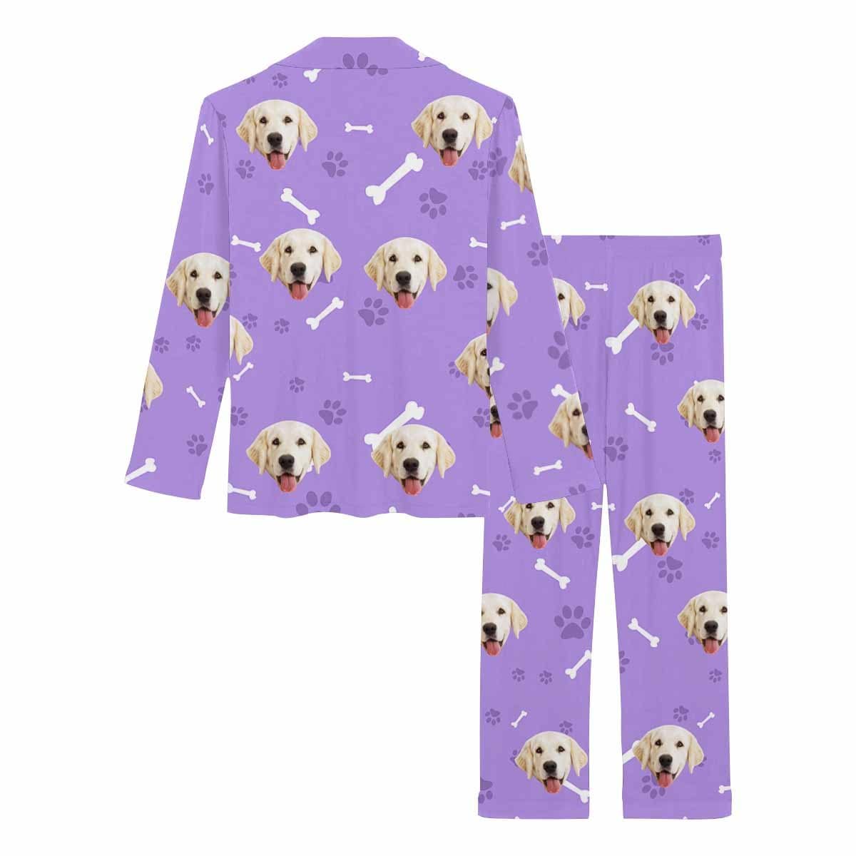 Custom Face Pajamas My Pet Dog Paw and Bone Sleepwear Personalized Women's Long Pajama Set