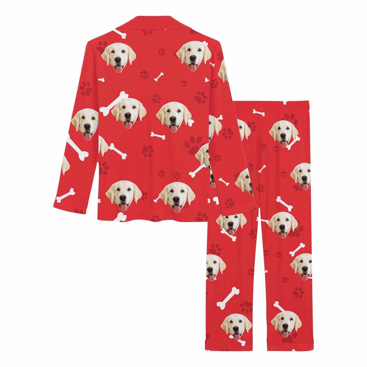 Custom Face Pajamas My Pet Dog Paw and Bone Sleepwear Personalized Women's Long Pajama Set