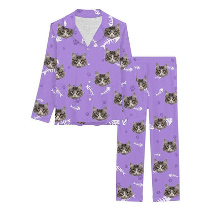 Custom Face Pajamas My Pet Dog Paw and Bone Sleepwear Personalized Women's Long Pajama Set