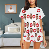 Custom Face Pajamas Red Lips Print Sleepwear Women's Short Pajama Set