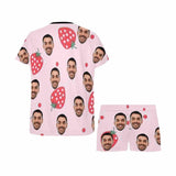 Custom Face Pajamas Strawberry Sleepwear Personalized Pink Women's Short Pajama Set