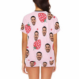 Custom Face Pajamas Strawberry Sleepwear Personalized Pink Women's Short Pajama Set