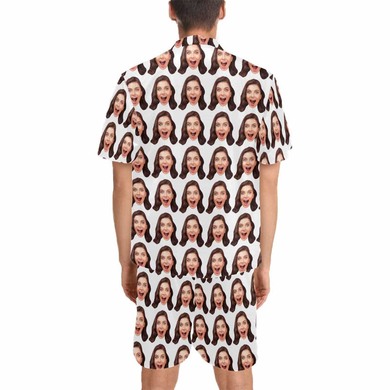 Custom Face Pajamas Surprise Seamless Loungewear Personalized Men's V-Neck Short Sleeve Pajama Set Photo Gifts Birthday