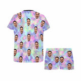 Custom Face Pajamas Tie-dye Laser Pink Blue Sleepwear Personalized Women's Short Pajama Set