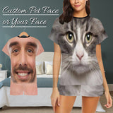 Custom Face Pet Pajamas Gray Loungewear Women's Short Pajama Set