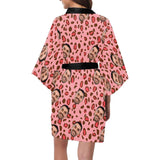 Custom Face Pink Leopard Print Women's Summer Short Nightwear Funny Personalized Photo Pajamas Kimono Robe