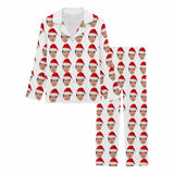 Custom Face Red Christmas Hat Sleepwear Personalized Women's Long Pajama Set Pajama Top&Pajama Bottom