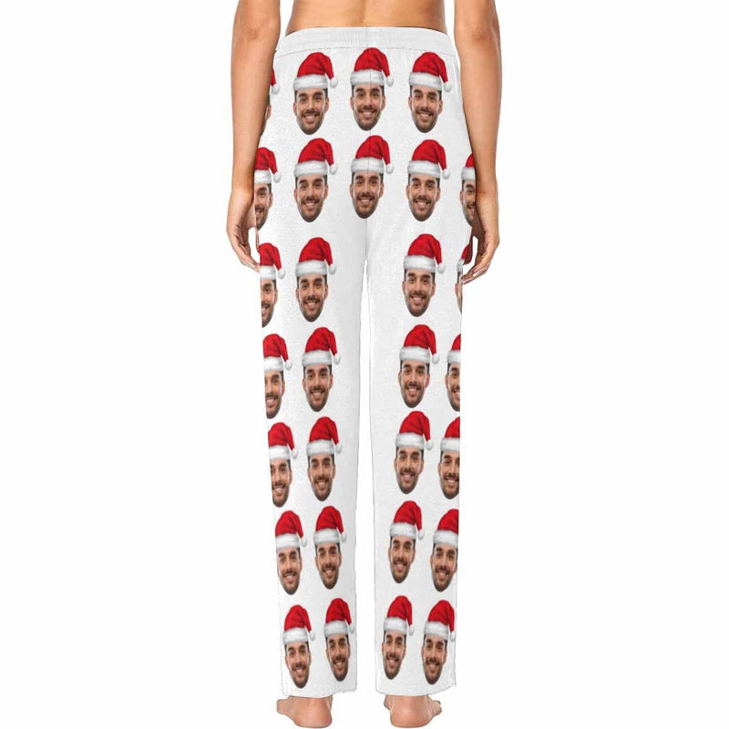 Custom Face Red Christmas Hat Sleepwear Personalized Women's Long Pajama Set Pajama Top&Pajama Bottom