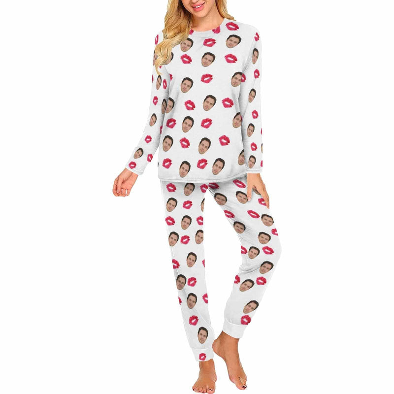 Custom Face Red Lips All Over Print Pajama Set&Couple Matching Pajamas Personalized Photo Pajama Set Sleepwear