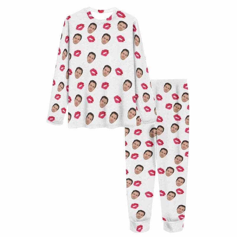 Custom Face Red Lips All Over Print Pajama Set&Couple Matching Pajamas Personalized Photo Pajama Set Sleepwear