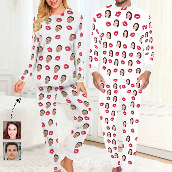 Custom Face Red Lips All Over Print Pajama Set&Couple Matching Pajamas