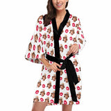 Custom Face Red Lips Women's Short Pajamas Personalized Photo Pajamas Kimono Robe