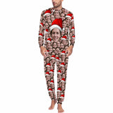 Custom Face Seamless Christmas Hat Sleepwear Personalized Family Slumber Party Matching Long Sleeve Pajamas Set