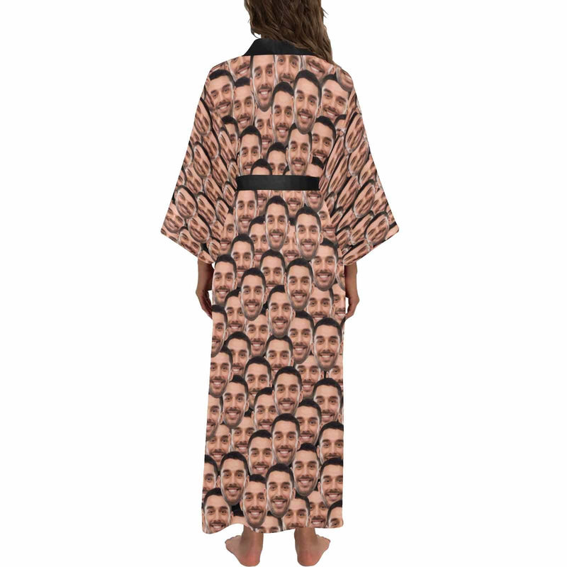 Custom Face Seamless Women's Long Pajamas Personalized Photo Long Pajamas Kimono Robe