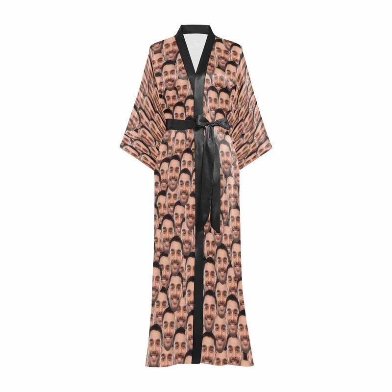 Custom Face Seamless Women's Long Pajamas Personalized Photo Long Pajamas Kimono Robe