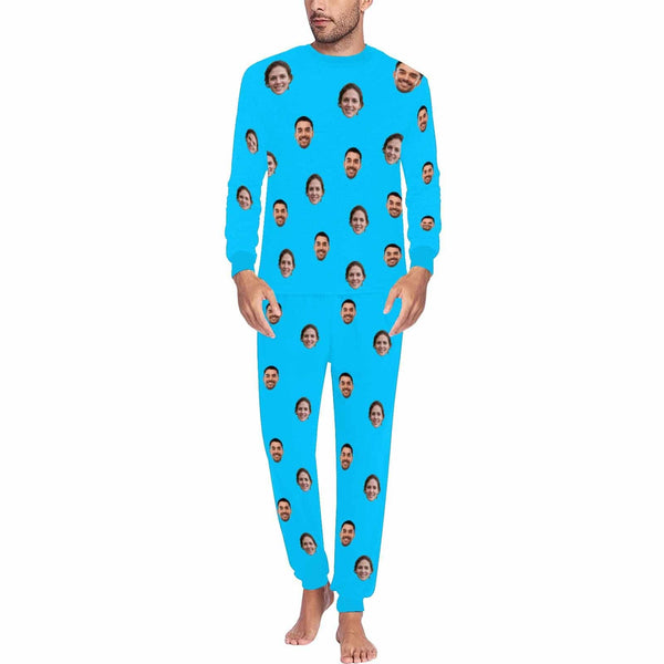 Custom Face Solid Color Couple Matching Pajamas Personalized Photo Couple Loungewear for Her/Him