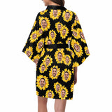 Custom Face Sunflower Yellow Women's Summer Short Pajamas Funny Personalized Photo Pajamas Kimono Robe