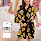 Custom Face Sunflower Yellow Short Pajamas Kimono Robe For Women