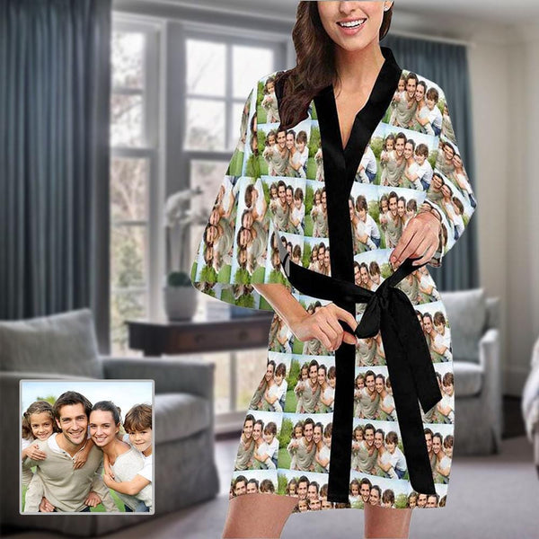 Custom Family Personalized Photos Short Pajamas Kimono Robe For Women