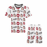 Custom Girlfriend Face Pajamas Personalized Red Lips Men's Crew Neck Short Sleeve Pajama Set with Photo Great Gift for Boyfriend or Husband