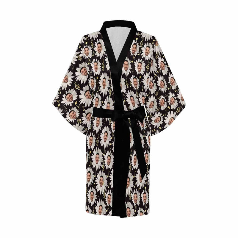 Custom Husband Face Chrysanthemum Women's Summer Short Pajamas Funny Personalized Photo Pajamas Kimono Robe