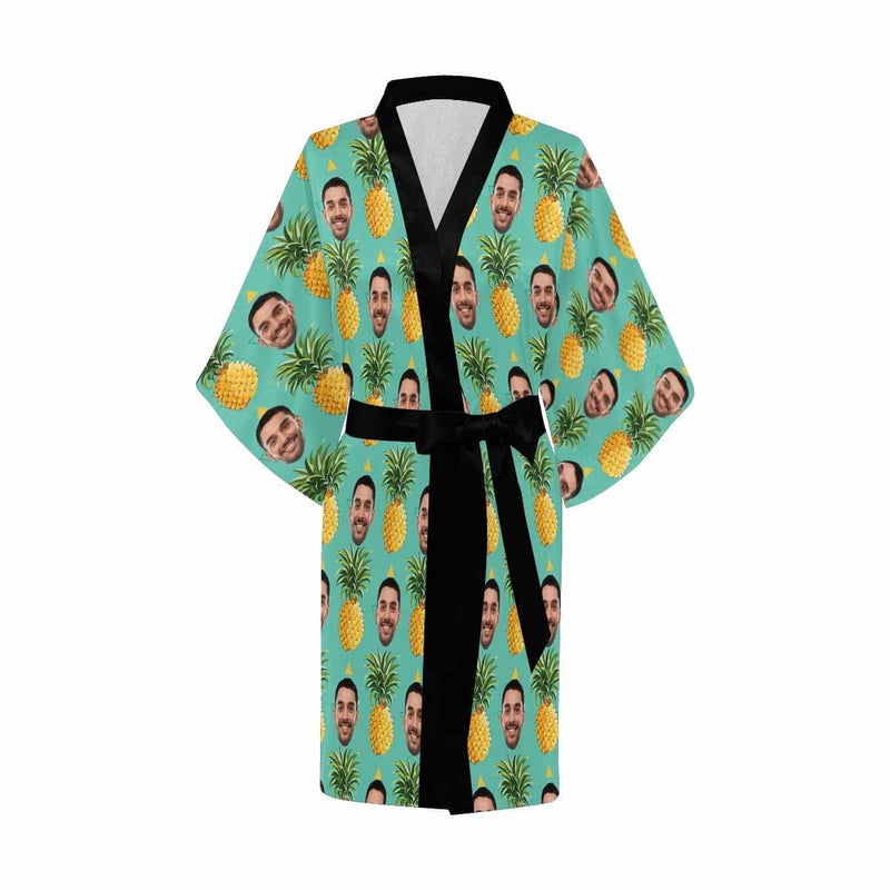 Custom Husband Face Pineapple Women's Summer Short Pajamas Personalized Photo Pajamas Kimono Robe