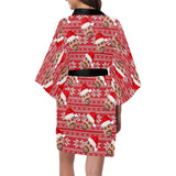 Custom Husband Face Red Christmas Hat Women's Short Pajamas Personalized Photo Pajamas Kimono Robe