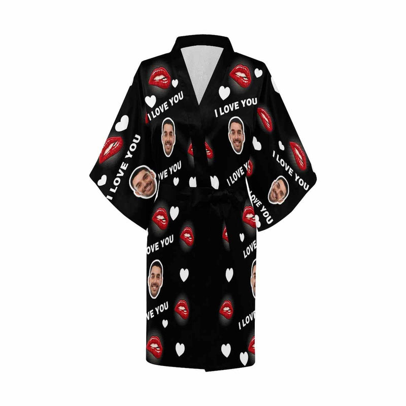 Custom Husband Face Red Lip Women's Summer Short Pajamas Funny Personalized Photo Pajamas Kimono Robe
