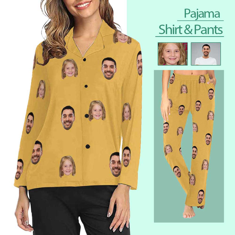 Custom My Family Face Slumber Party Long Pajama Shirt&Pants For Women