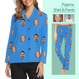 Custom My Family Face Pajamas Personalized Women's Slumber Party Long Pajama Shirt&Pants