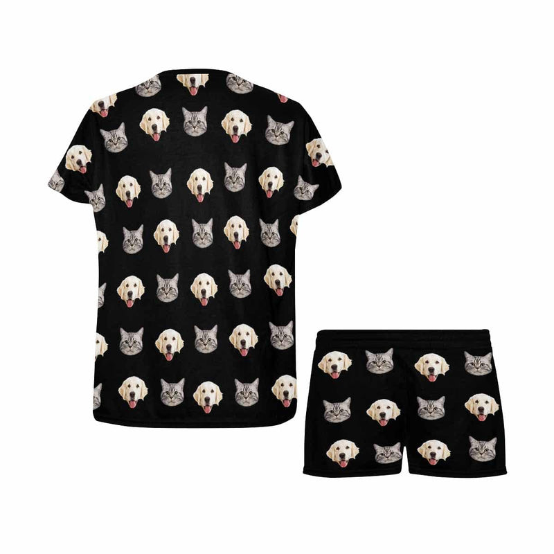Custom Pet Face Couple Pajamas Personalized Dog&Cat Couple Matching Crew Neck Short Pajama Set